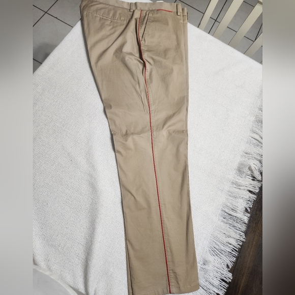 CALVIN KLEIN Slim Fit Khaki Men's Pants W/red Accent Line Down Side - Picture 1 of 13
